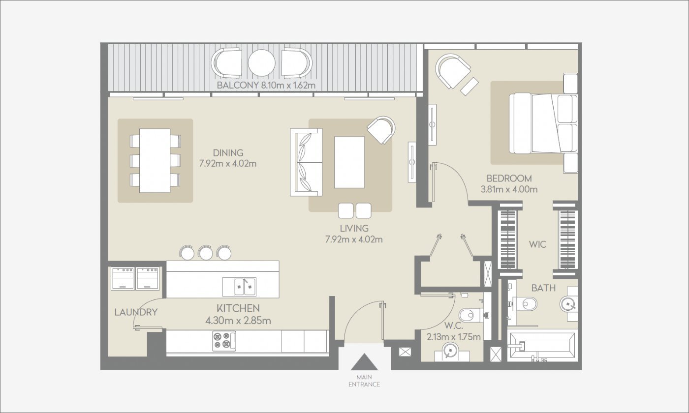 PDLM La Rive floor plan — 1BR