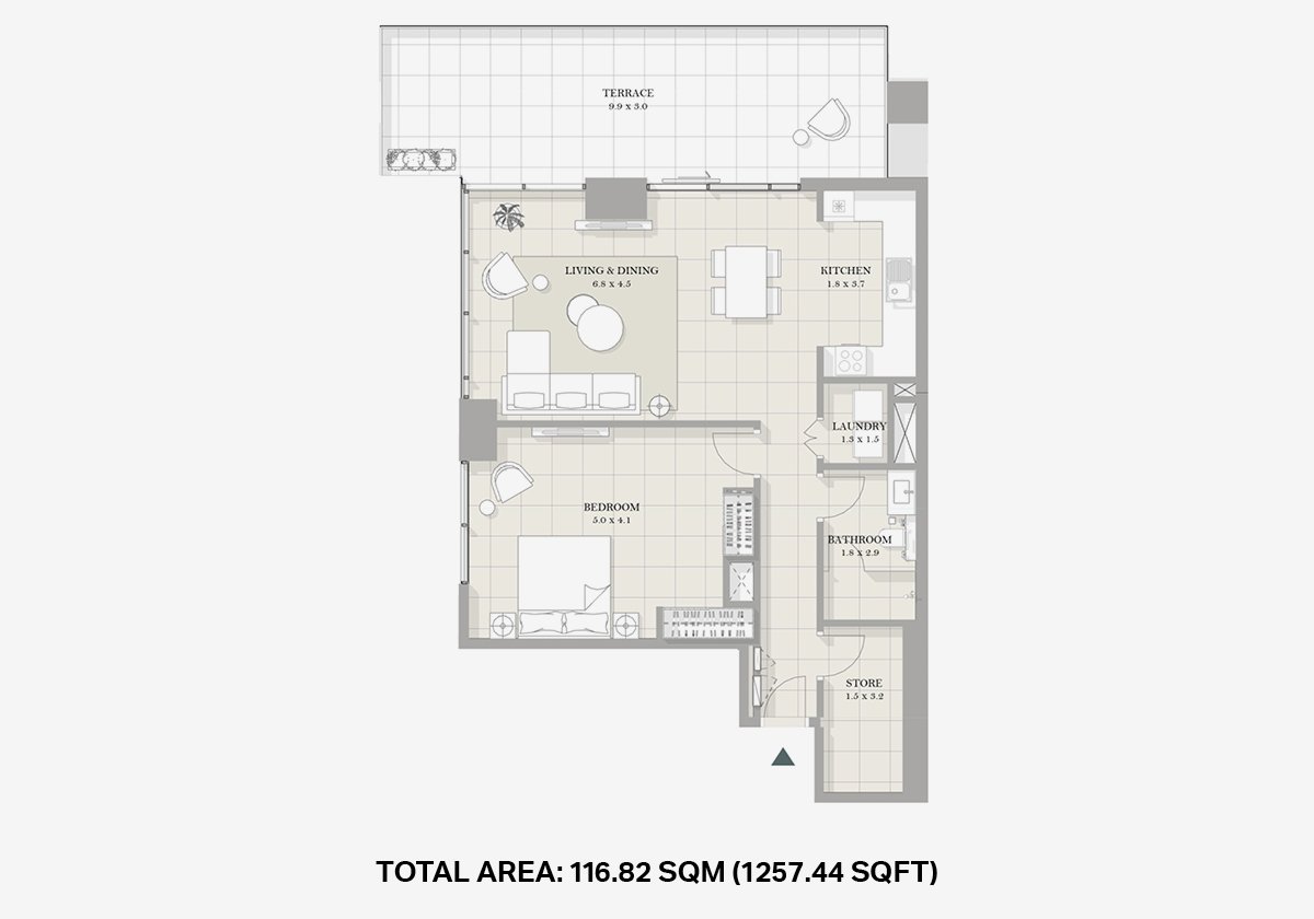 Bluewaters Bay floor plan — 1 BR