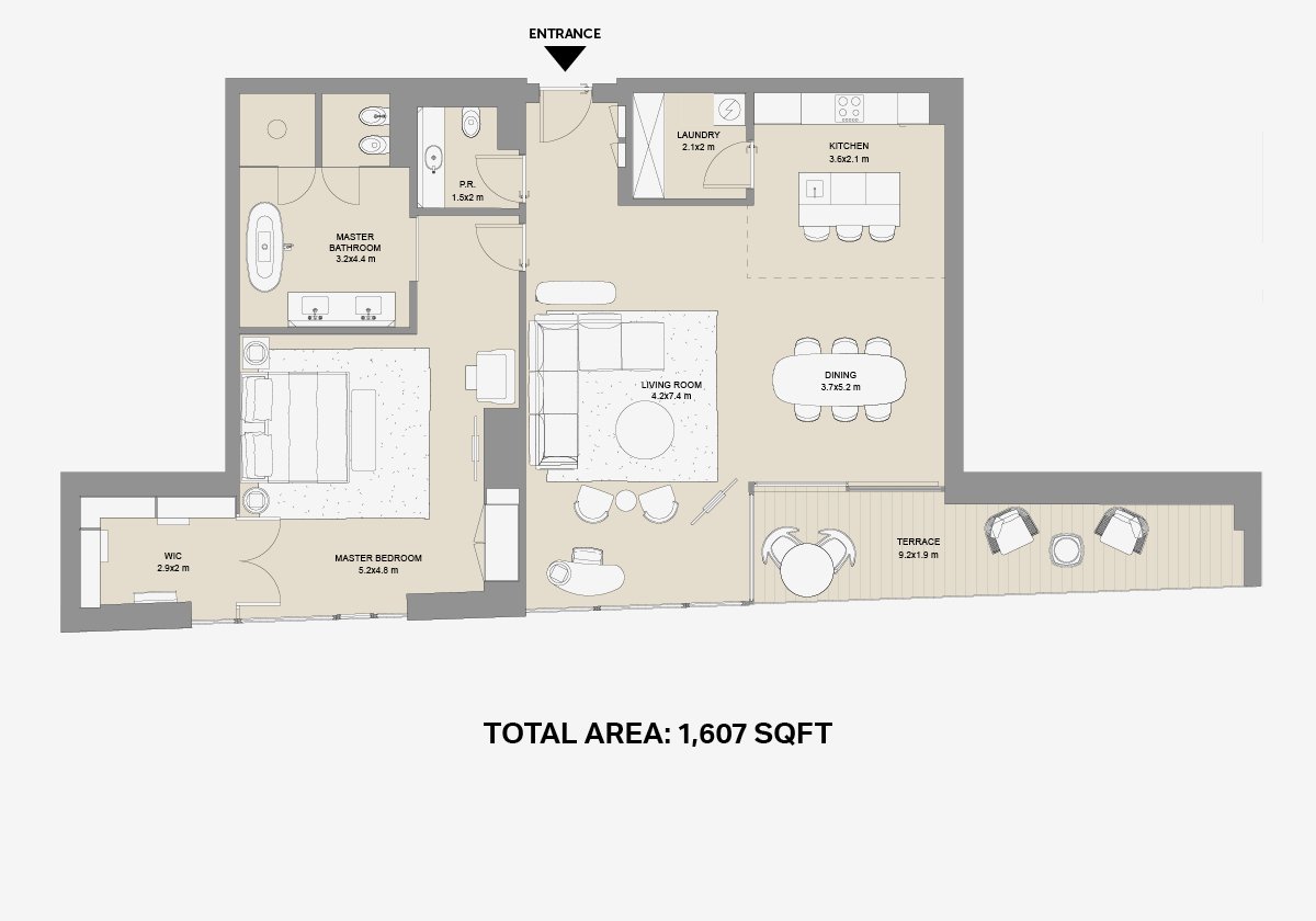 Bulgari Resorts & Residences Dubai floor plan — 1 BR