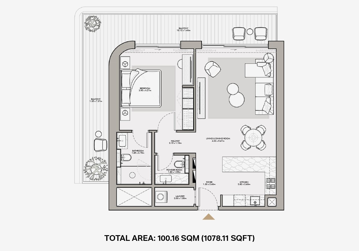 MJL Nourelle floor plan — 1 BR